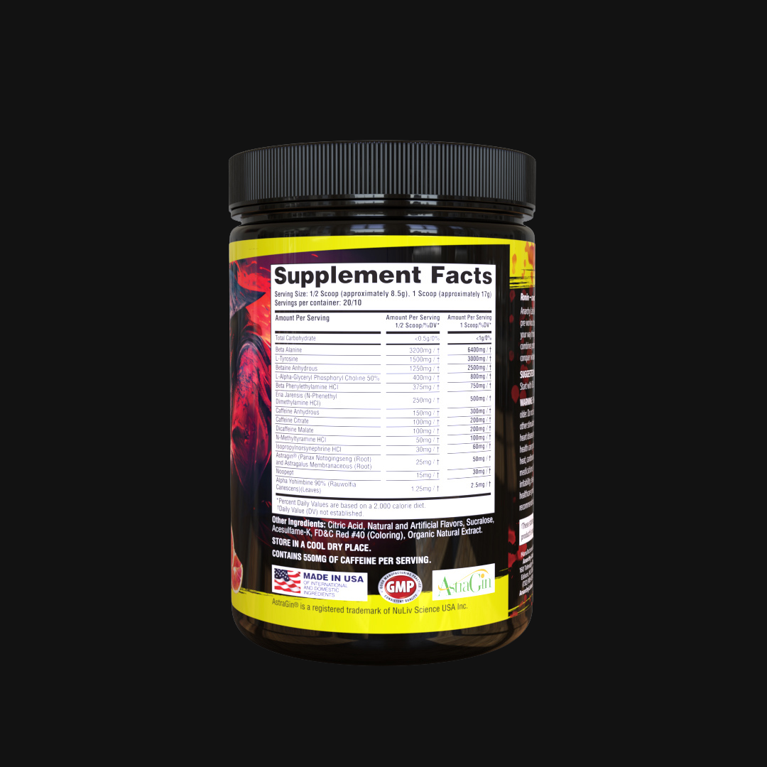 Anarchy Labs Ronin | 40/20 servings | Hardcore and Aggressive Preworkout | 700mg Caffeine | 500mg Eria Jarensis | 6.4gms of Beta Alanine | 30mg Noopept