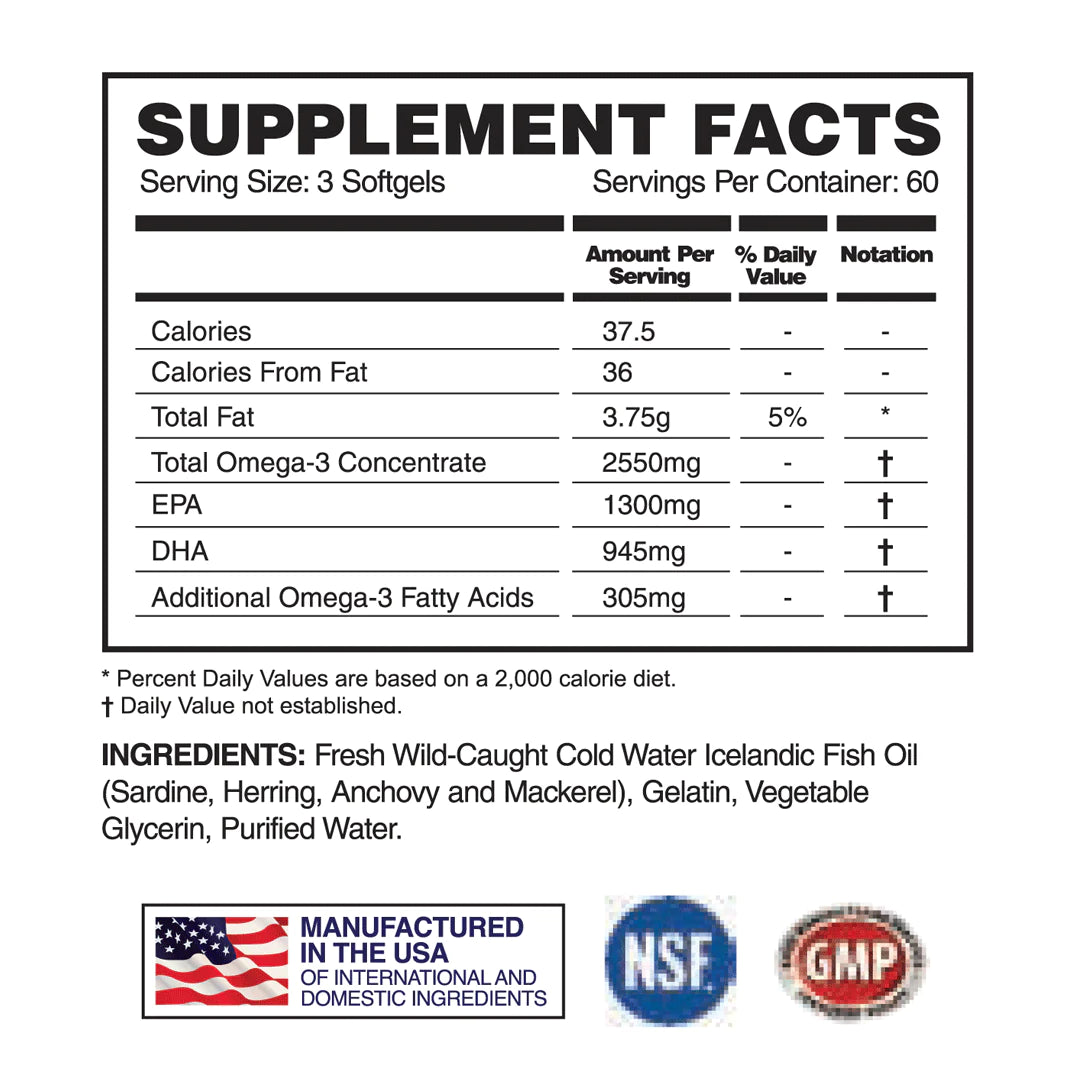 Apollon Nutrition Alpha of Omegas | Wild Caught Icelandic Fish Oil | 60servings | 1300 EPA and 945 DHA |