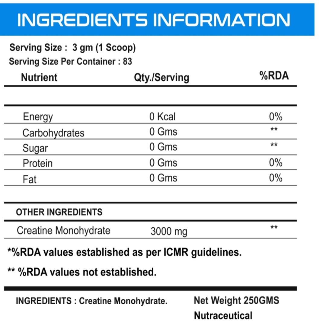 Bake Nutrition Creatine Monohydrate | 99.2% Purity | 250gms | 83 servings |