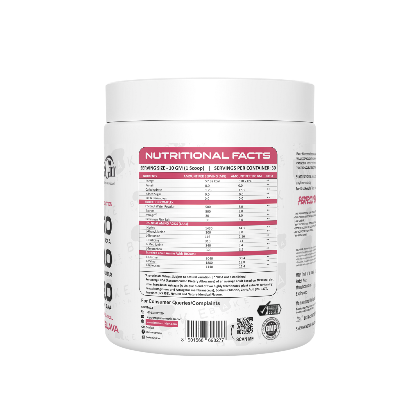 Bake Nutrition EAA + Hydration | 9gms EAA | 500mg Coconut Water Powder | 500mg Taurine | 30mg Astragin |