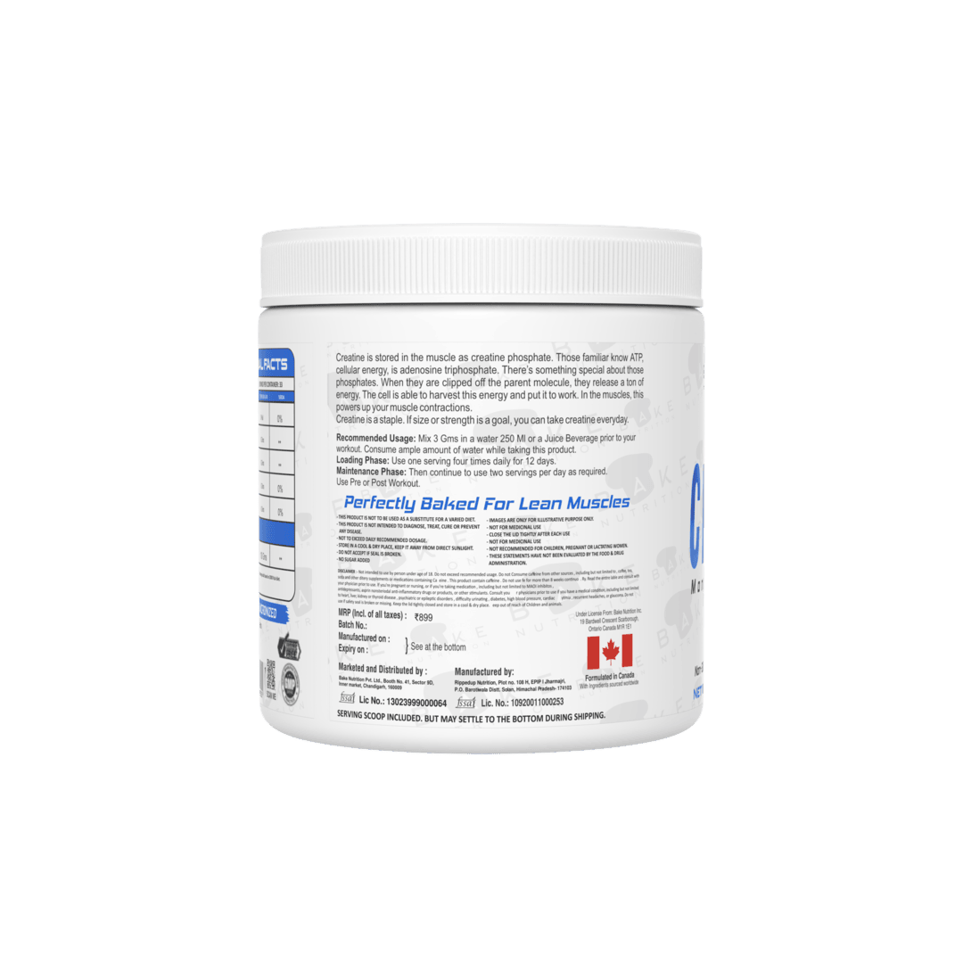 Bake Nutrition Creatine Monohydrate | 95% Purity | 100gms | 33 servings |