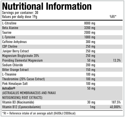 Per4m PRE | 30 Servings | 8gms Citrulline | 300mg Caffeine | 1000mg Tyrosine | 205mg CPD Choline