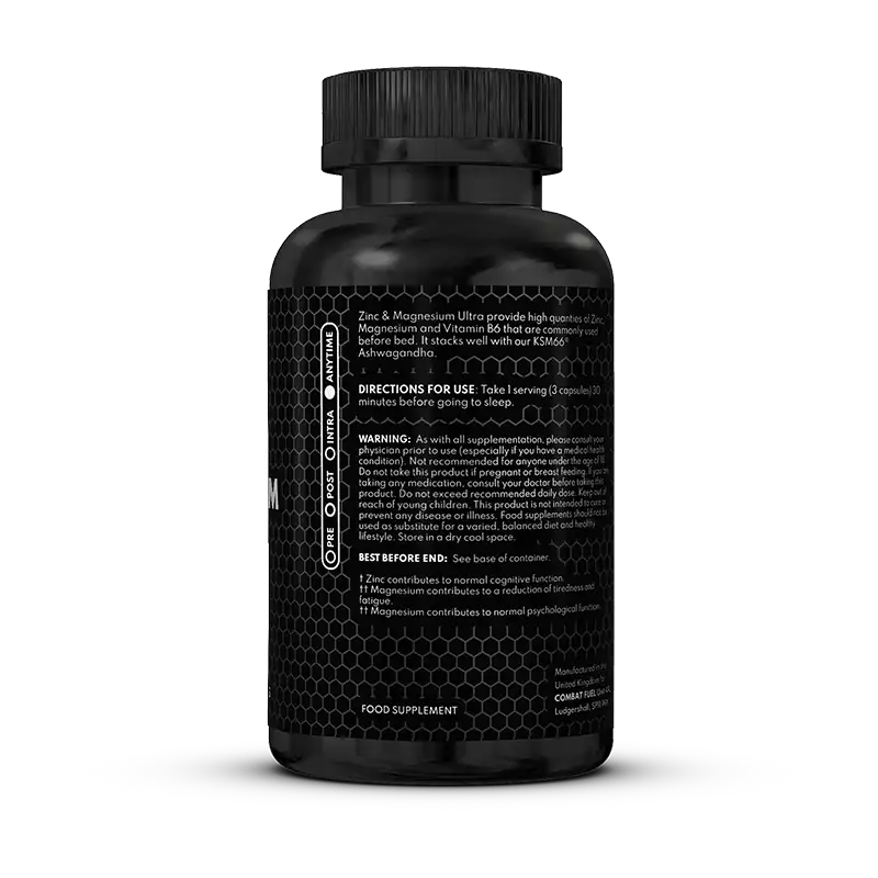 Combat Fuel Zinc & Magnesium Ultra | 100% Transparent & Clinical Dosages | 2000mg Magnesium Glycinate | 48mg Zinc Monomethionine | 10mg B6 |