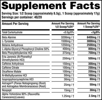 Anarchy Labs Ronin | 40/20 servings | Hardcore and Aggressive Preworkout | 700mg Caffeine | 500mg Eria Jarensis | 6.4gms of Beta Alanine | 30mg Noopept